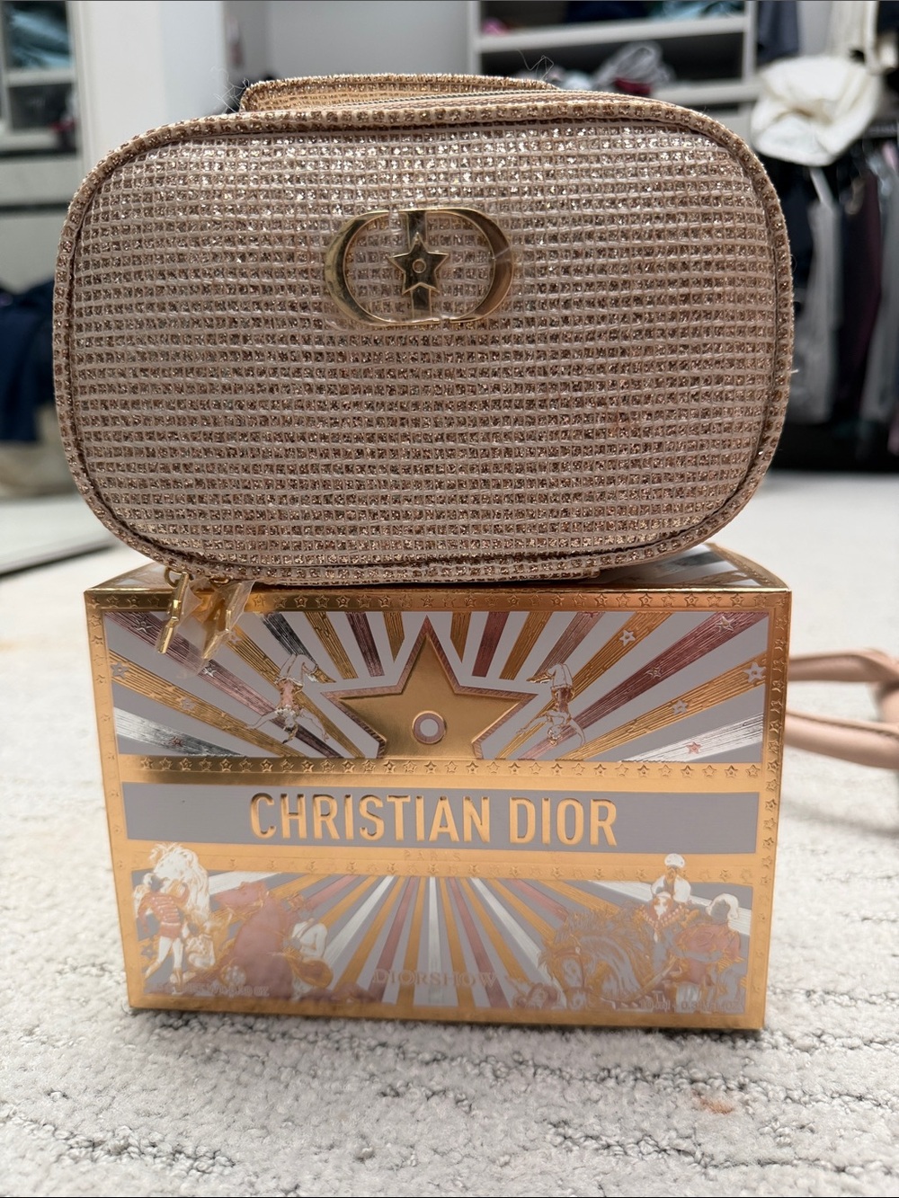 Dior Metallic Gold Beige Woven Bag
